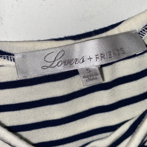 Lovers + Friends dress navy blue‎ white striped off the shoulder small stretch - Picture 4 of 7